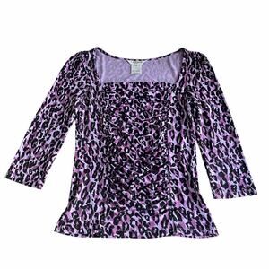 LK BENNETT Purple Black Leopard Print Top 3/4 Sleeves Women’s Size Small